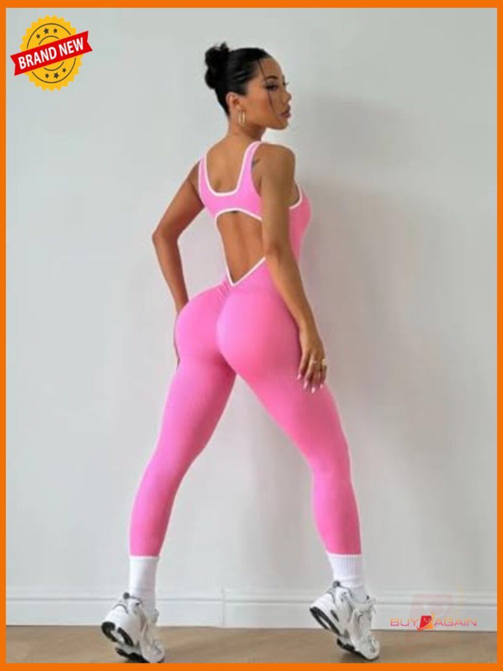 Seamless Open Back Bodysuit Jumpsuit Yoga Workout Romper Shapewear - Picture 4 of 6
